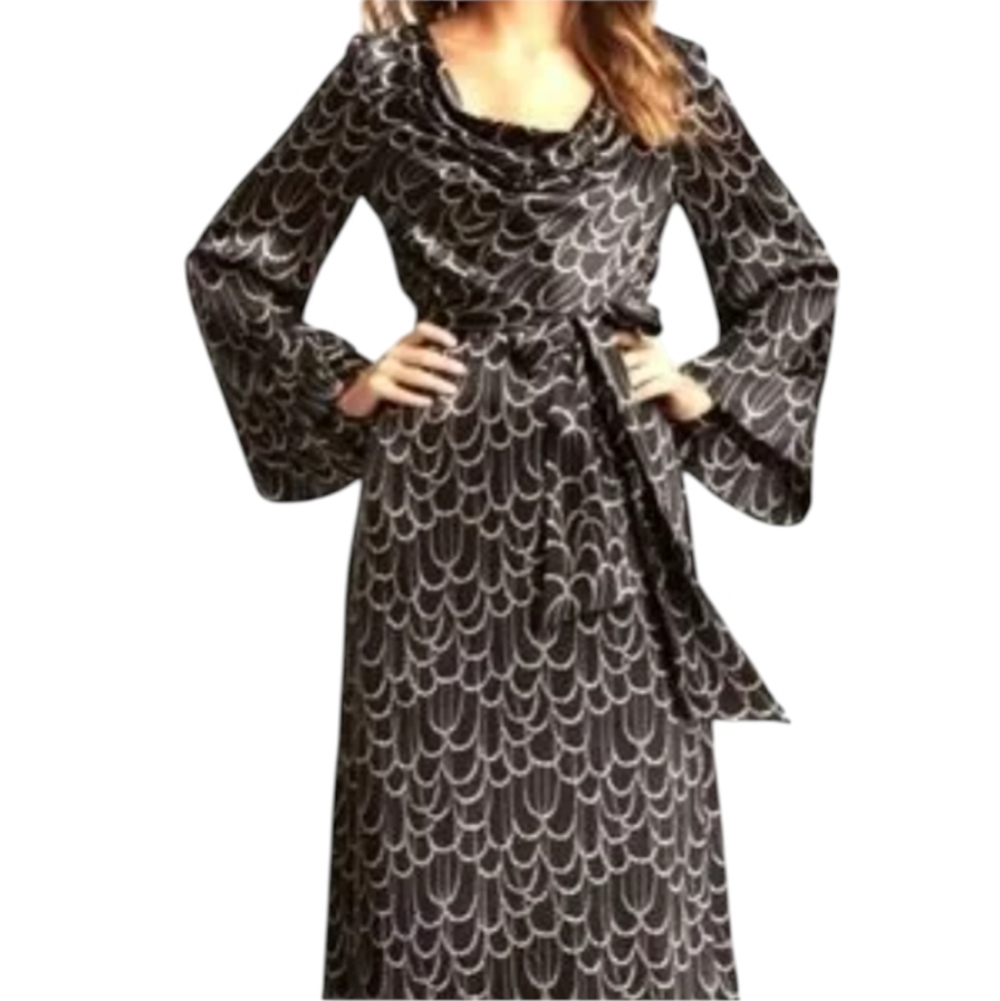 Trina Turk Daijah Silk Maxi Dress Black Cowl Neck Luxe Bell Sleeve...Size 4
